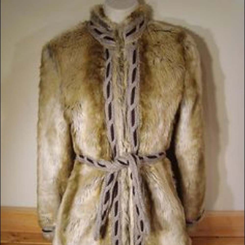 Large girl tan faux fur coat with tie belt